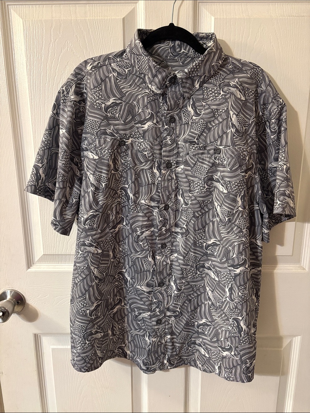 Men's Short-Sleeve Button-Up Shirt - Sharks and Flags